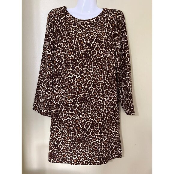 NEW J.Crew Womens Leopard Print Long Sleeve Shift Dress Size 6 - Picture 2 of 10